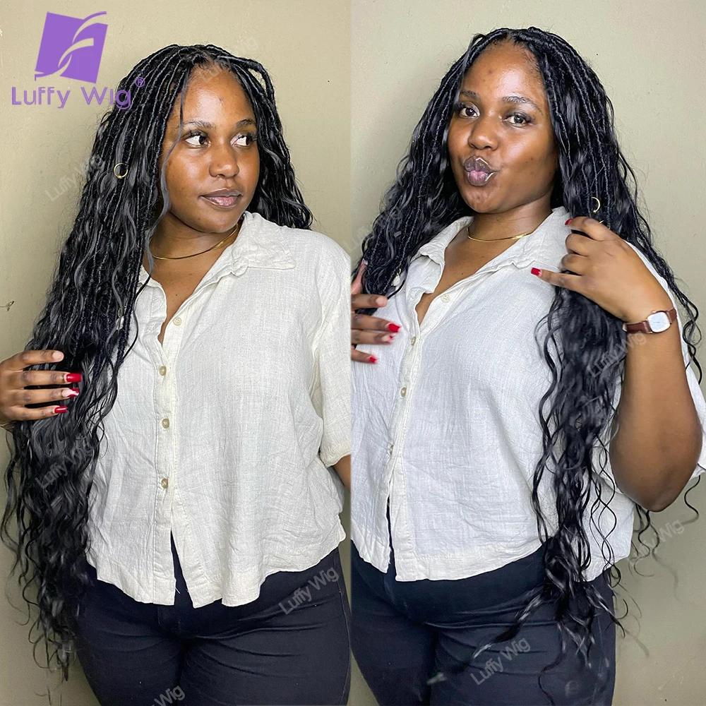 Crochet Boho Locs with Human Hair Curls Body Wave Pre Looped Goddess Knotless Braids Hair Extensions Soft Braiding Hair Luffy