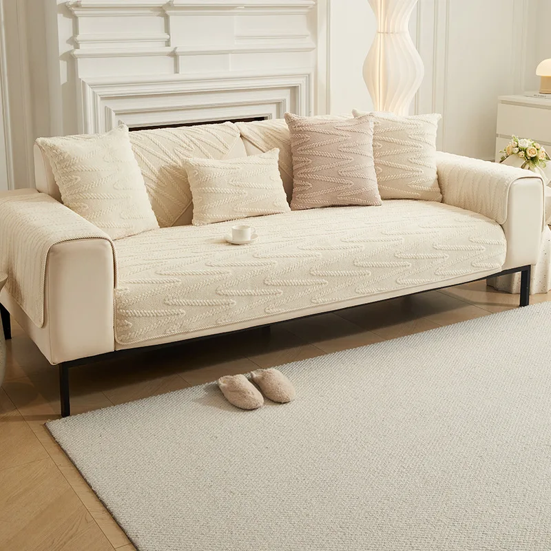 Cotton Velvet Warm Sofa Cushion Modern Light Luxury Thickened Plush New 2024 Winter Leather Sofa Cover Cover Cloth Towel