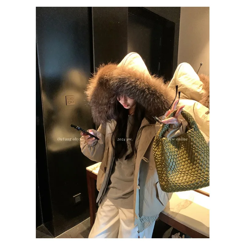 جديد الشتاء مقنعين فضفاض المرأة سميكة سترة قطن الفراء طوق القرن أزرار الكورية نمط طويل الأكمام النساء الملابس