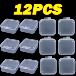 Mini caja de almacenamiento pequeña de 12 piezas, organizador de joyas de plástico transparente, contenedor cuadrado, pendientes, anillos, cajas de almacenamiento de joyas