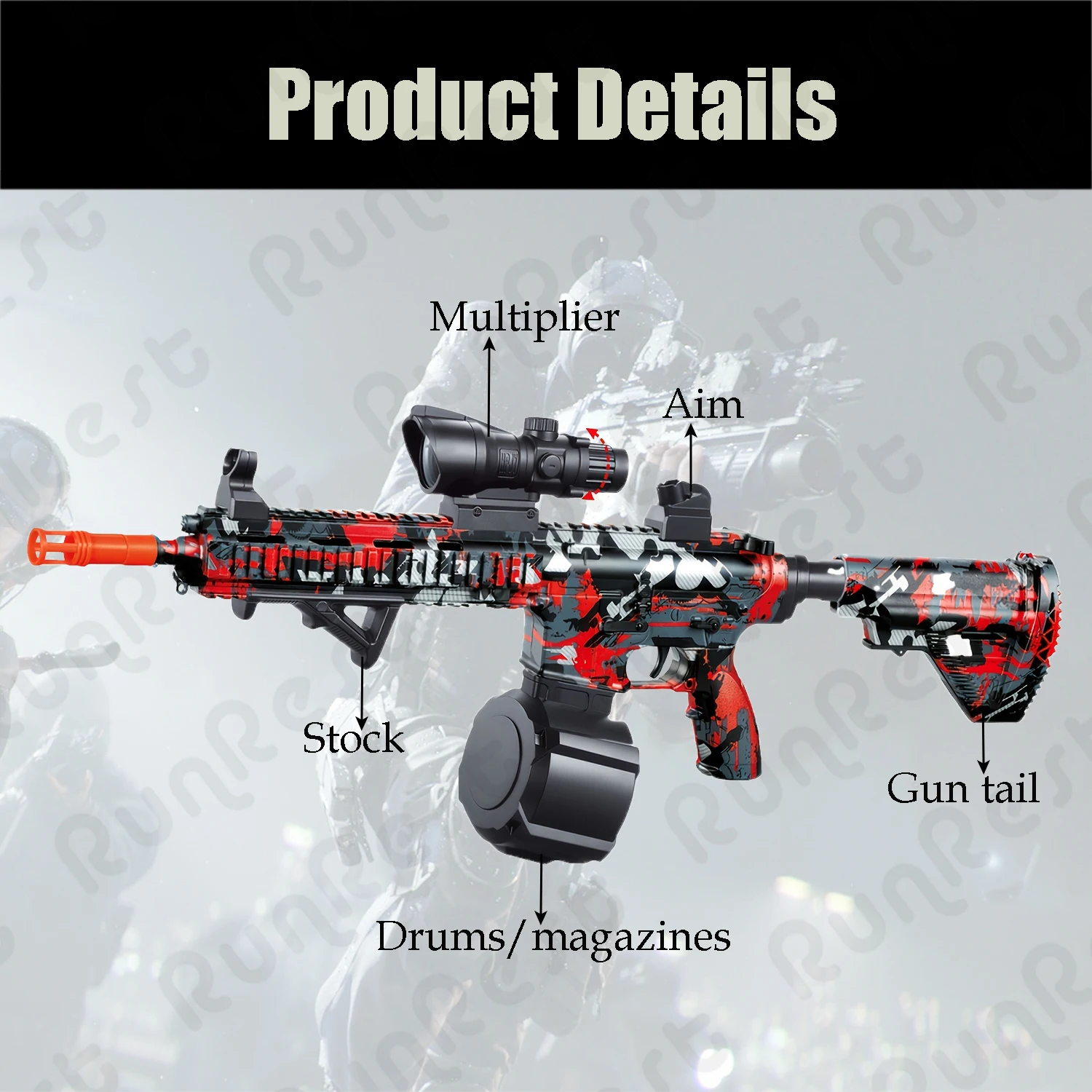 Pistola blaster, blaster de bola elétrica, arma de brinquedo legal de alto desempenho de arma orbeez, brinquedos de bola de respingos recarregáveis para atividades ao ar livre