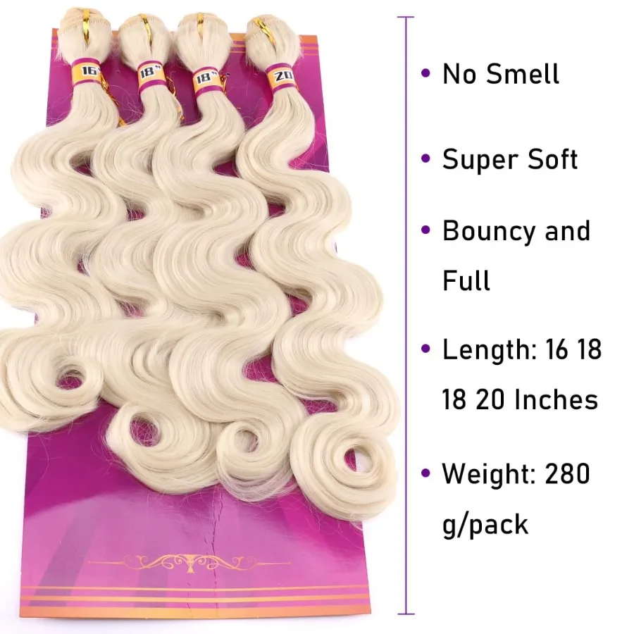 نسج شعر صناعي مموج للجسم للمظهر الطبيعي والحجم: 4 حزم بطول 16 18 18 20 بوصة بلون غني 613 أشقر I #2