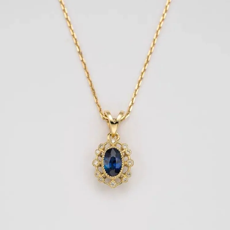 

Vintage Fashion 925 Pure Silver Blue Sapphire Zircon Oval Pendant Chain Necklace For Women 2026 Trendy Fine Jewelry Dropshipping