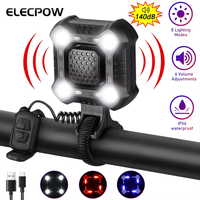 Elecpow Bicycle Horn Headlights Waterproof USB Charging Night Riding Strong Bike Light 140dB 6 Volume Security Alarm Bike Bell
