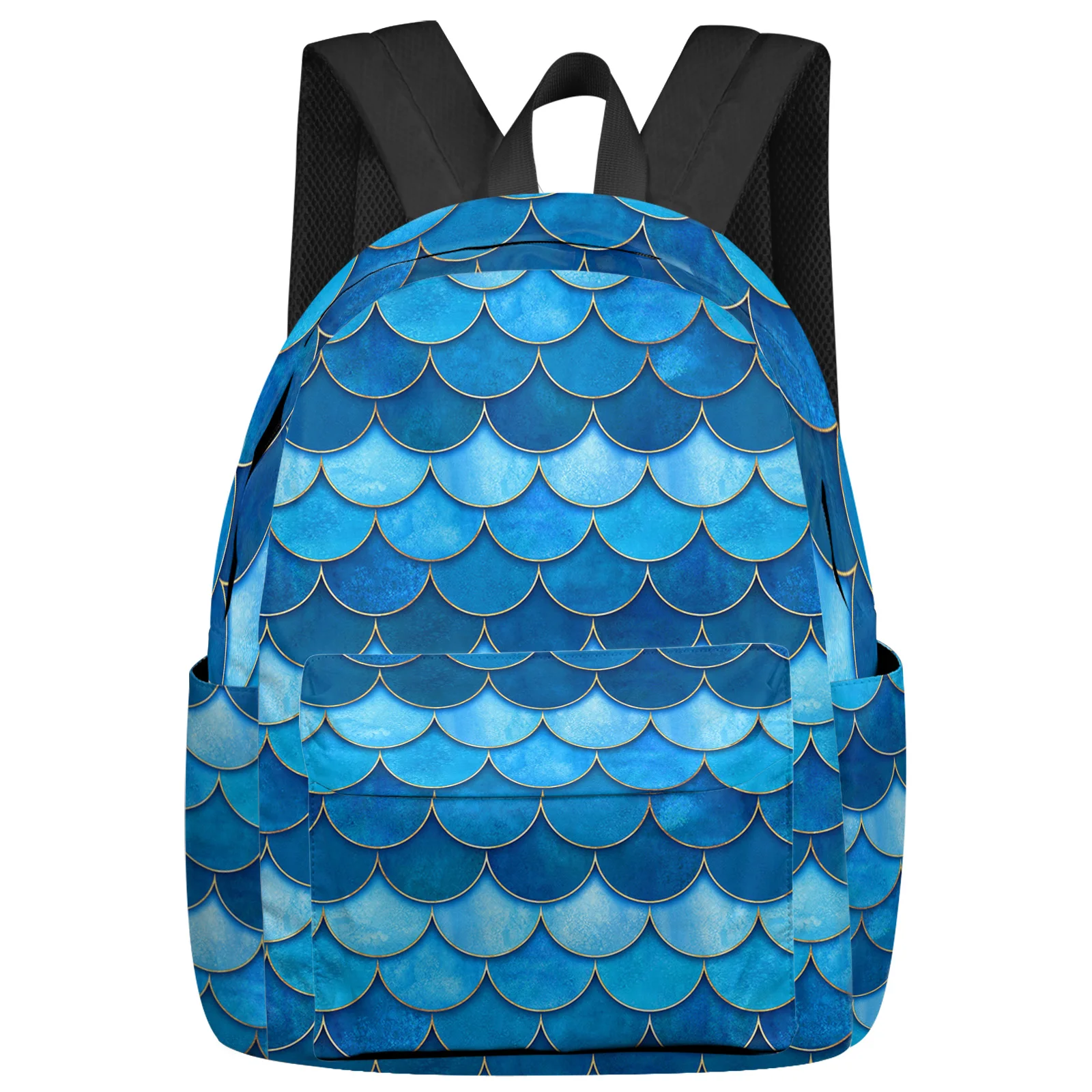 

Fish Scale Texture Blue Watercolor Backpacks Teenagers Student School Bags Laptop Backpack Men Women Female Travel Mochila