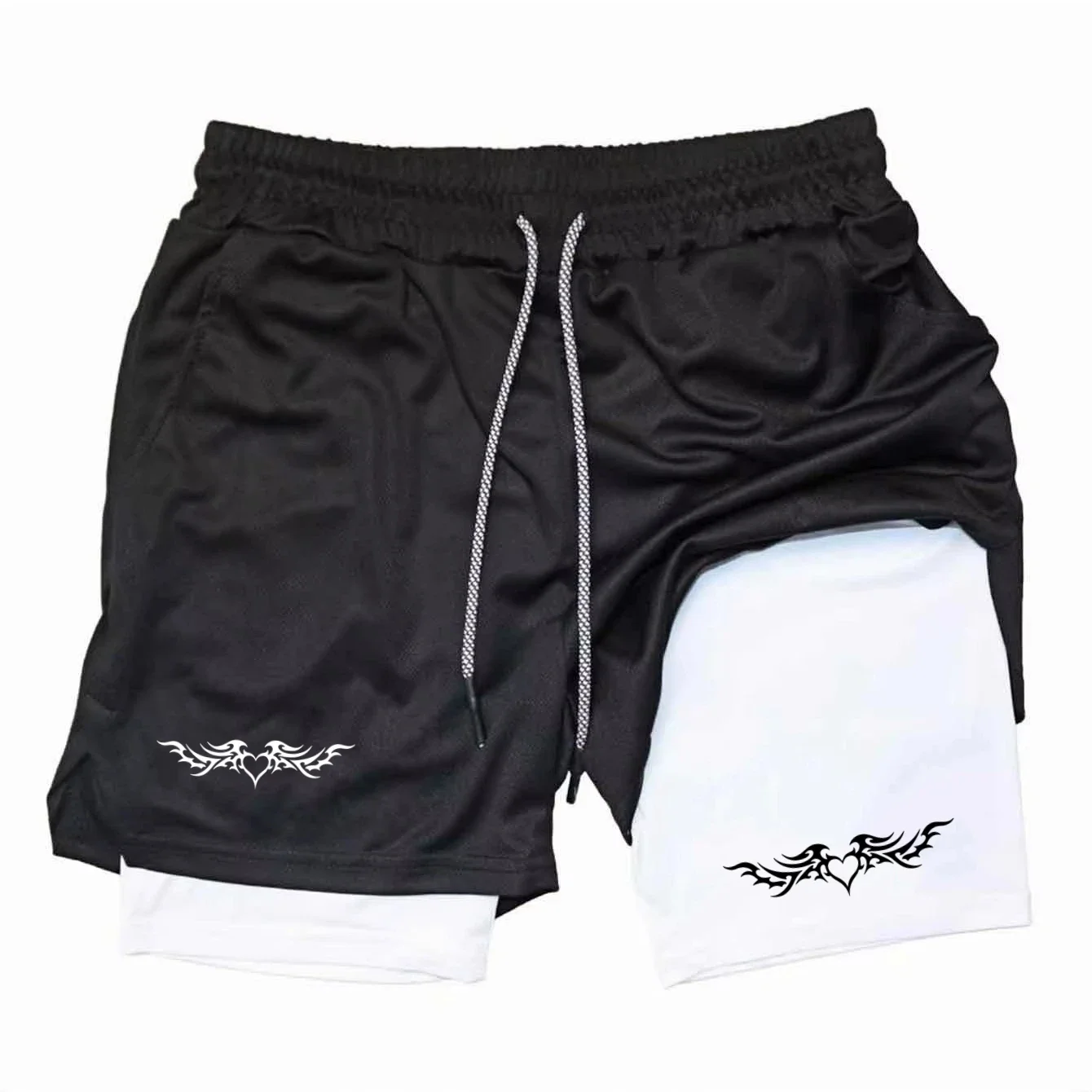 Men's 2-in-1 Shorts Training Fitness Phone Pocket Summer Men Shorts Breathable Double-layer Elastic Waistband Moisture Absorbing