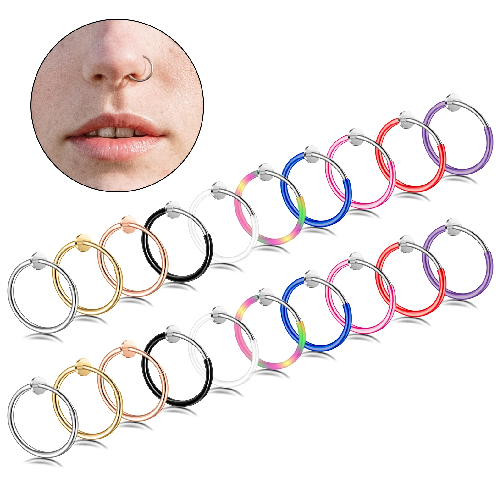 1pc Stainless Steel Nose Piercing Invisible Ear Clip without Ear Holes Simple Fake Nose Ring Fashionable Piercing Jewelry