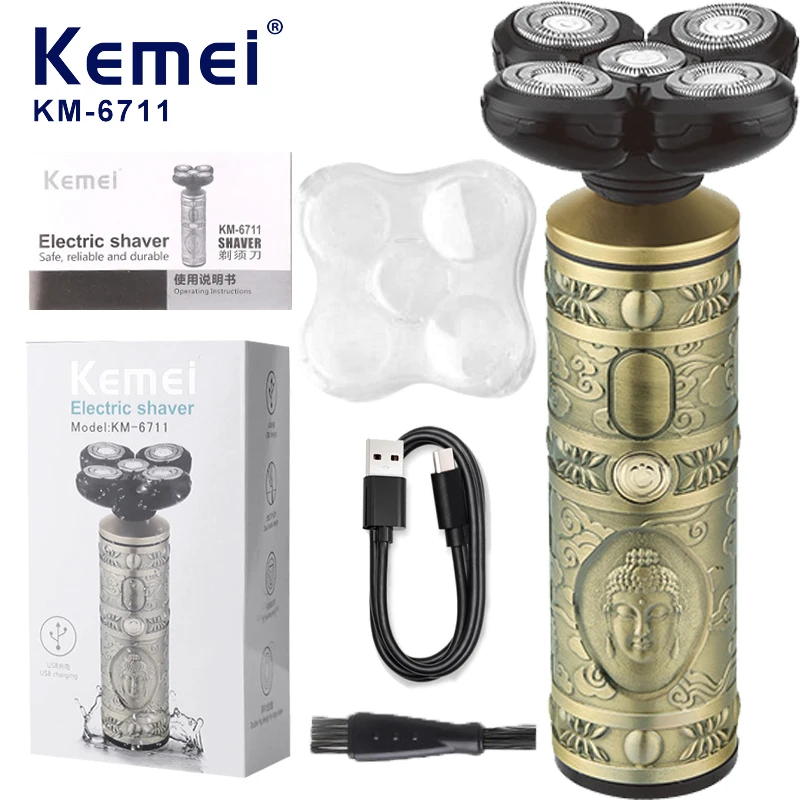 Kemei Original Kemei Metal Electric Shaver For Men Rechargeable Beard Electric Razor Bald Head Shaving Machine 5 Heads km-6711