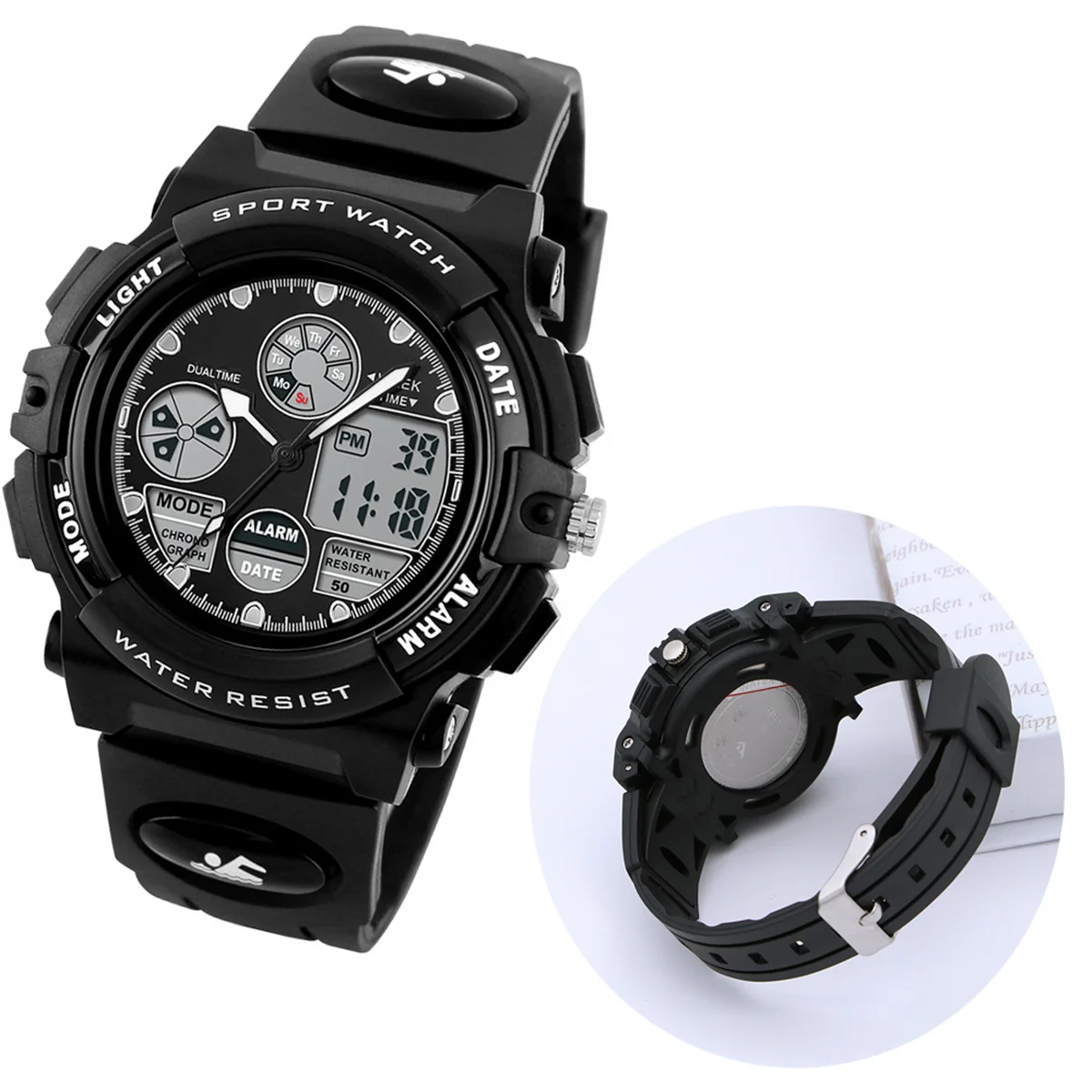 Waterproof Digital Watch For Men Women Multifunction Electronic Sports Wristwatch 50M Bath Shower Surf Diving Pu Band