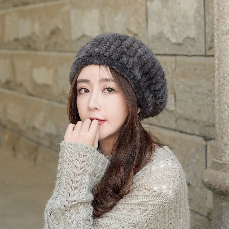 

Woolen hats women's warm berets headscarves bud woven fashionable and versatile fur