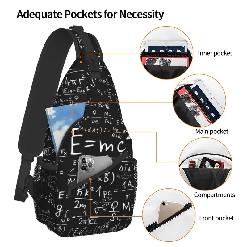 حقيبة ظهر رائعة لمعادلات الفيزياء Sling Crossbody للرجال Geek Science Math حقيبة كتف على الصدر للسفر وركوب الدراجات