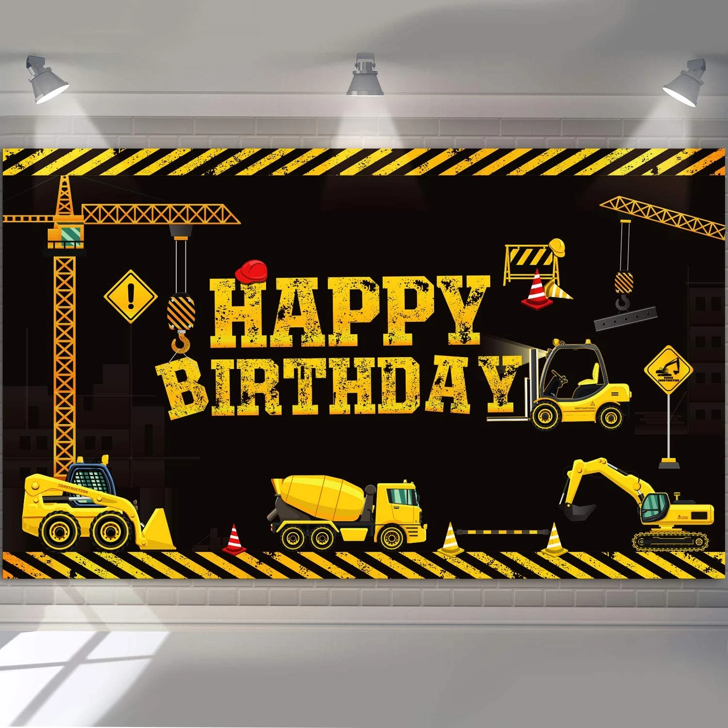 Architectural theme birthday decoration dump truck background excavator crane props perfect for boy\'s birthday