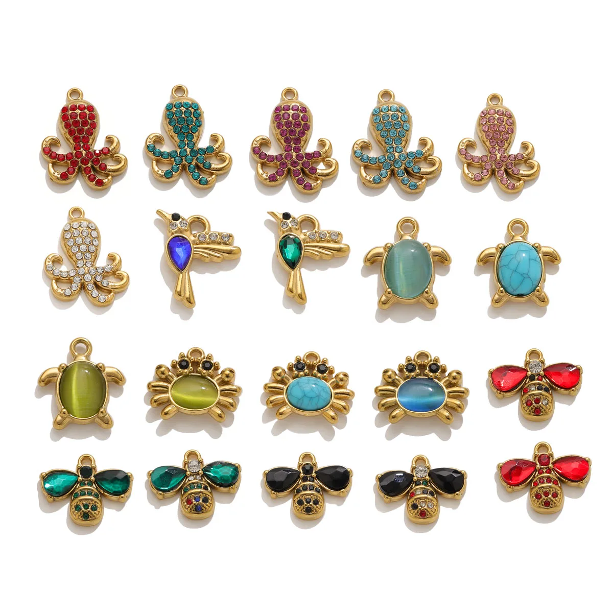 3pcs/lot Crystal Cat's Eye Stone Sea Crab Turtle Bird Charms Stainless Steel DIY Women's Earrings Necklace Bracelet Wholesale - view 3
