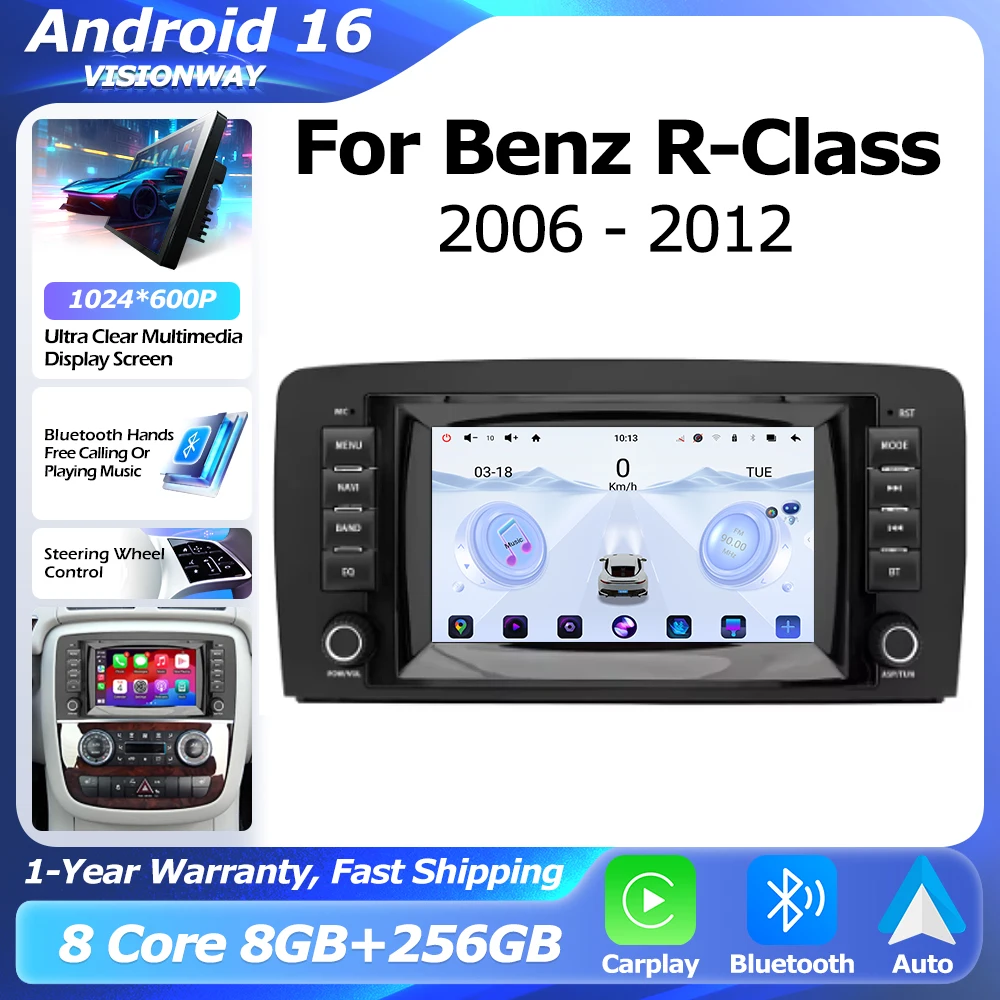 For Mercedes Benz R-Class W251 R280 R300 R320 R350 R500 R63 2006-2012 Wireless CarPlay Lntelligent Multimedia Player Auto