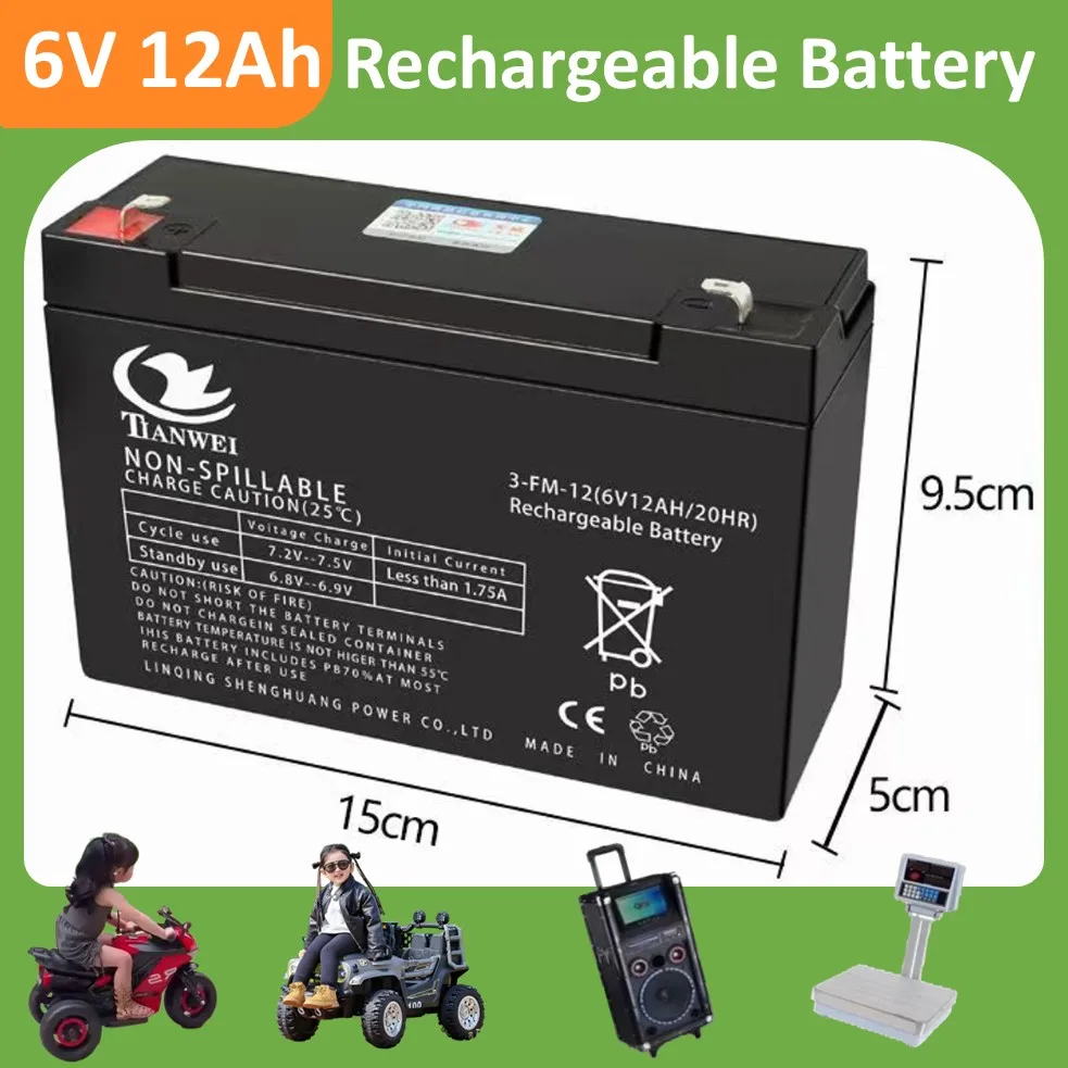

Large Capacity 6V 12000mAh Lead-acid Battery,Rechargeable 6V Battery for UPS,Children's electric cars,Solar Power System,Sprayer