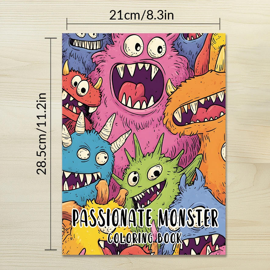 Enthusiastic Little Monsters Adult Coloring Book - 8.3x 11.2 Inch 32 Page Coloring Book - Helps Reduce Stress and Ease Emotions