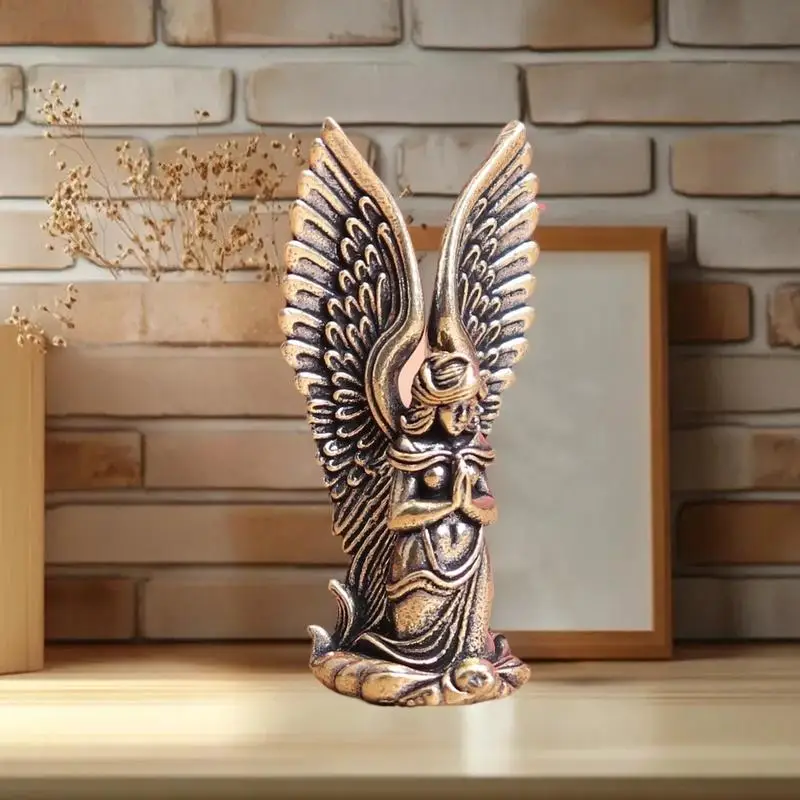 △ 1Pcs Home Decor Ornament Brass Goddess Guardian Angel Small Statue Characters Miniatures Figurines Desk Decoration Crafts