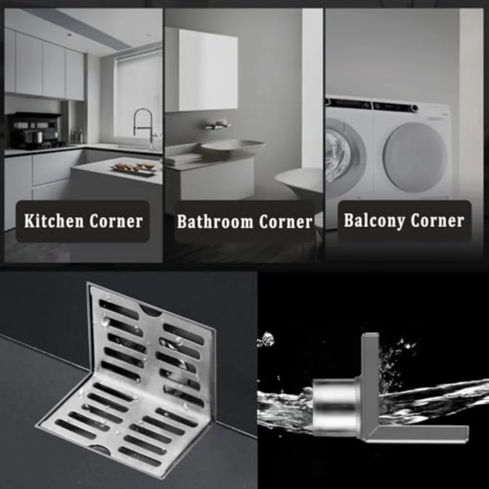 1 قطعة الحائط L-شكل الطابق استنزاف 304 الفولاذ المقاوم للصدأ الزاوية استنزاف للحمام المطبخ شرفة الجانب الصرف #3