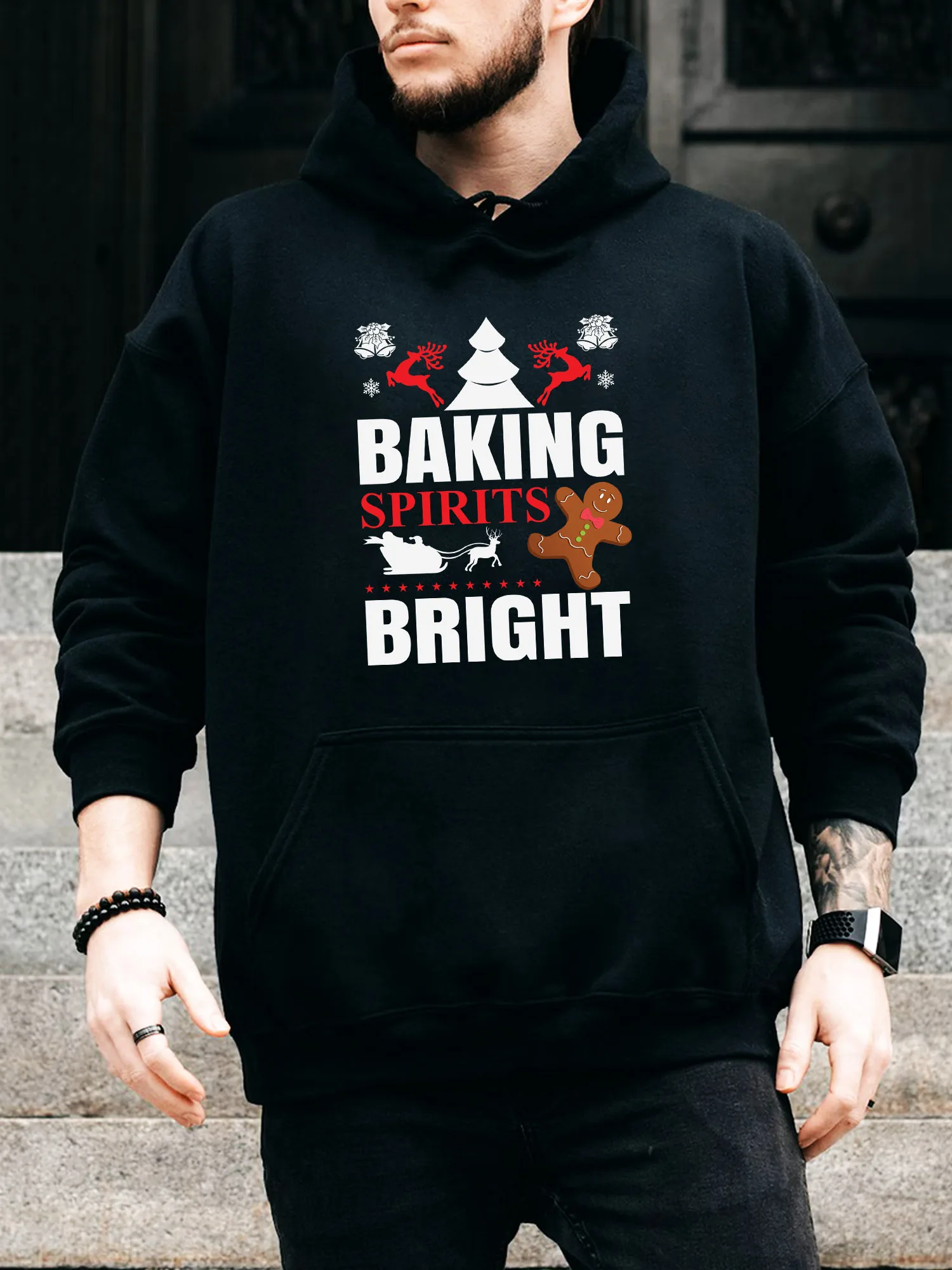 

Яркая мужская толстовка на шнурке Baking Spirits — повседневный удобный черный пуловер, осенне-зимняя толстовка с капюшоном