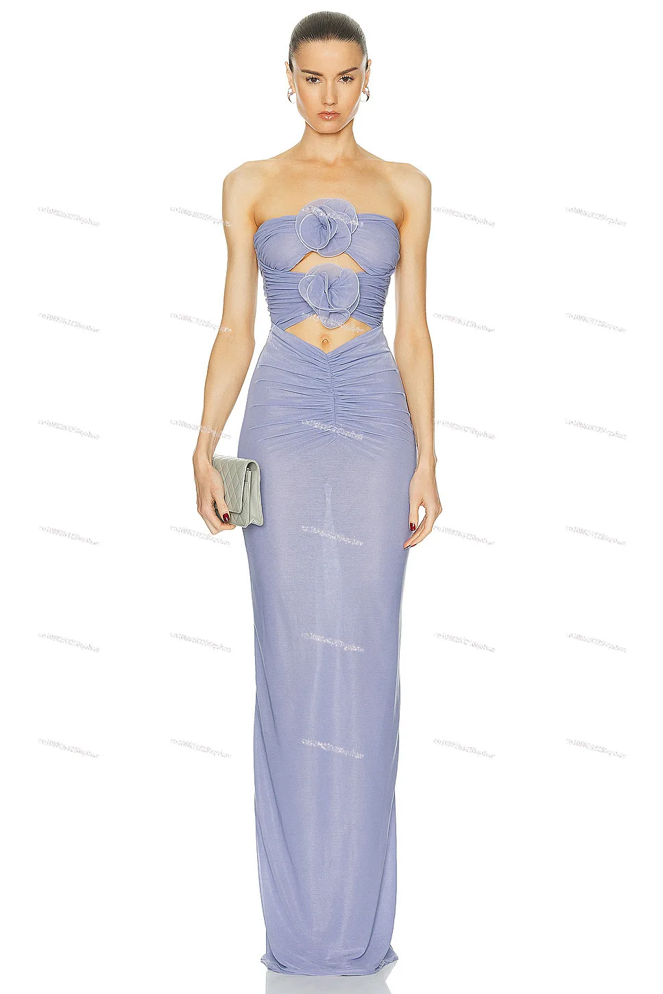 

Blue-purple mesh elegant three-dimensional flower dress women's fashion evening dress tube top dress