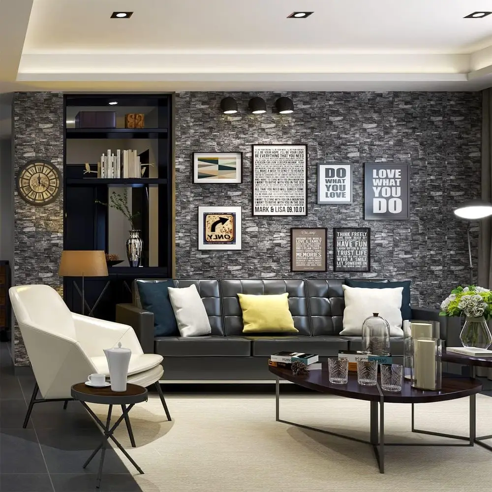 20PCS 3D Wall Panels Peel and Stick 3D Brick Wallpaper Self-Adhesive Stone Wall Panel (Black 20pcs)