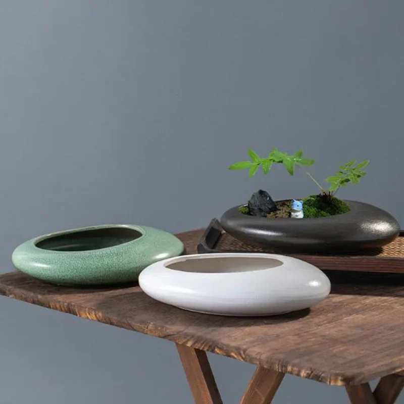 Coarse Pottery Bonsai Vase Green Plant Pot Hydroponics Vase Asparagus Fern Succulent Plant Basin Container Garden Art Home Decor
