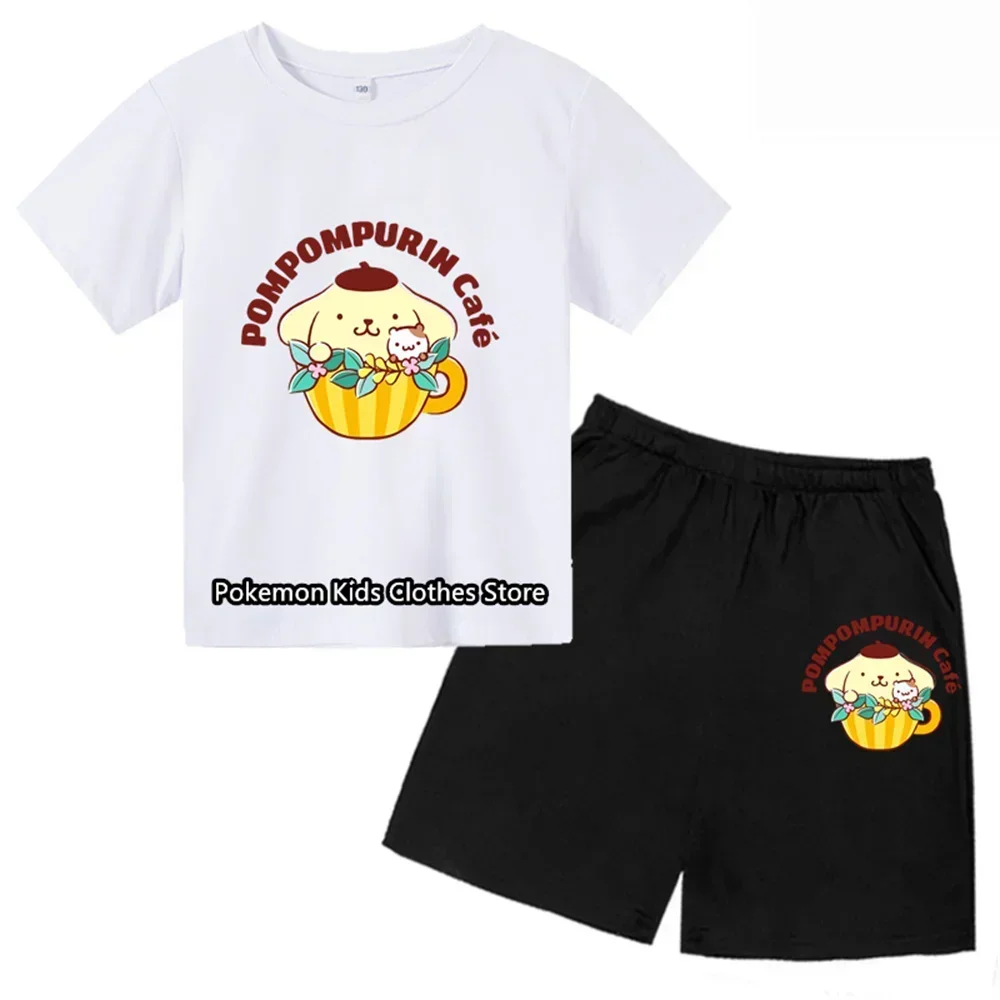 Pompompurine Tshirt Set Kids Boys Clothing Sets Summer Baby Girls Short Sleeve Sports T Shirt+Shorts 2-piece Set Kids Clothes