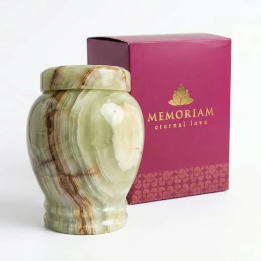 Urna Funeraria Artesanal de Ónix Verde Claro para Cenizas Humanas - Jarrón Decorativo de Piedra Natural Extra Grande para Exhibición en el Hogar o para Luto