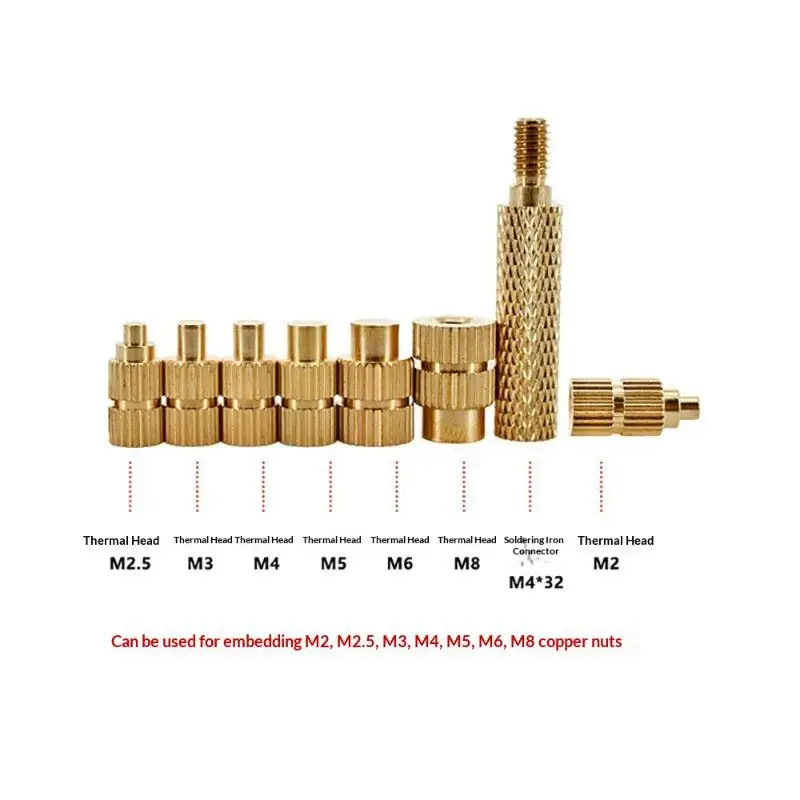 Brass Embedded Heat Set Insert M2-M6 Soldering Iron Tip Hot Melt Head for Enhanced Grip on Plastic Assembly