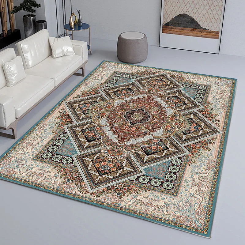 VIKAMA American-Style Light Luxury Vintage Rug Living Room Coffee Table Rug Non-Slip & Easy-Care Bedroom Floor Mat Home Decor
