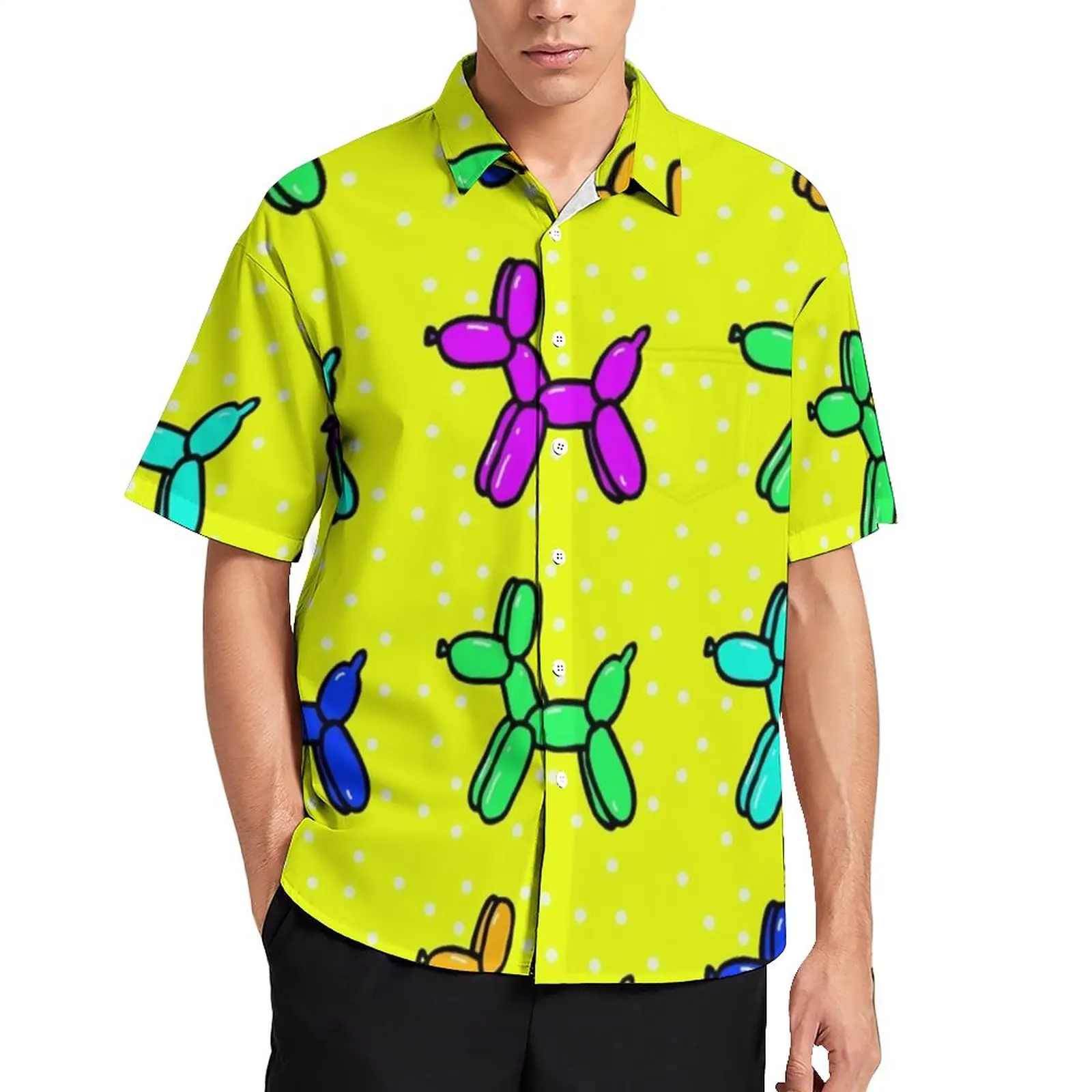 Camisa hawaiana de manga corta para hombre y mujer, Camisa informal con diseño 3d de perro y Globo, ropa de moda para playa y verano