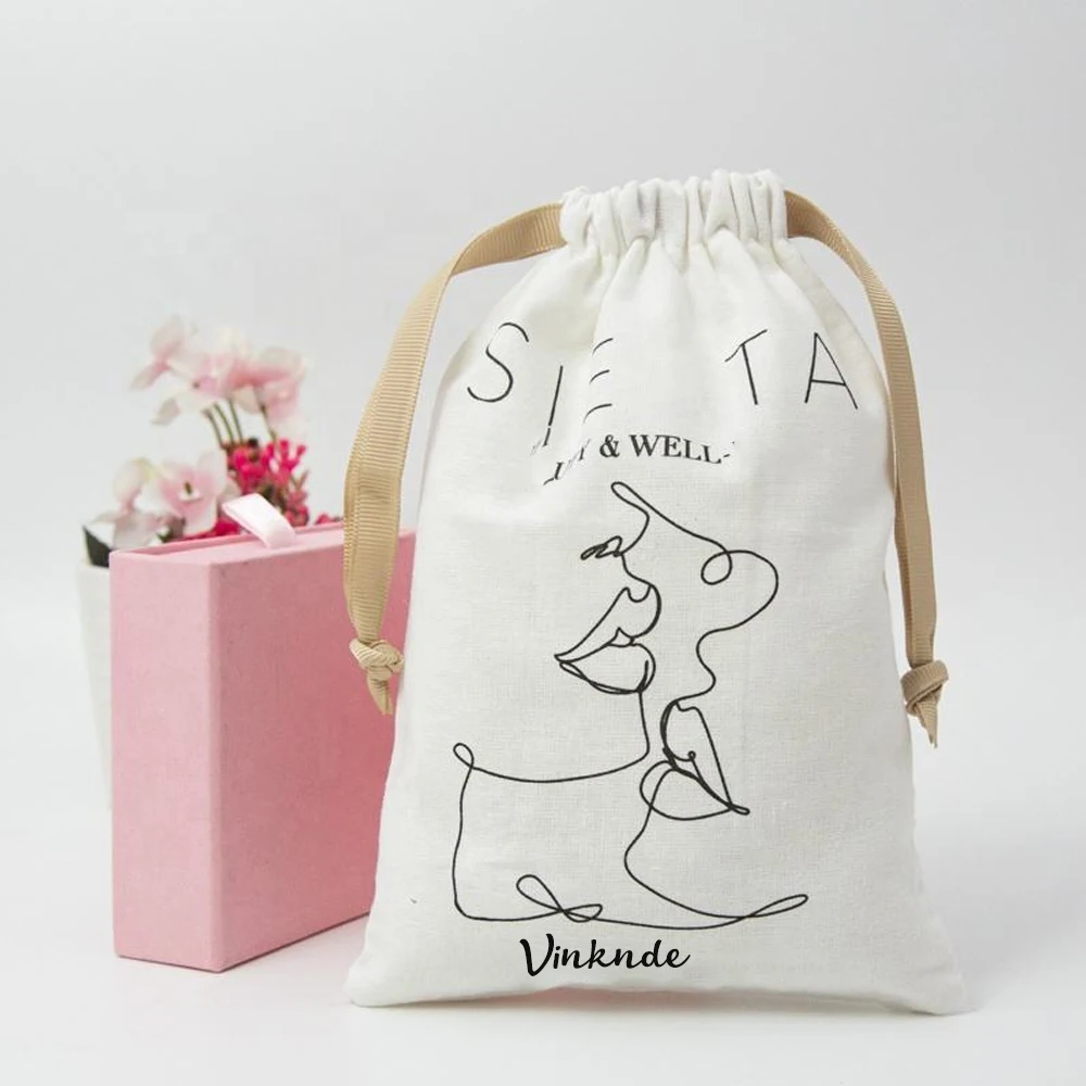 

Custom Logo Bulk Jewelry Bags With Ribbon Drawstring Packaging Cotton Bags for Earrings Display Storage Diy Wedding Gift Pocket