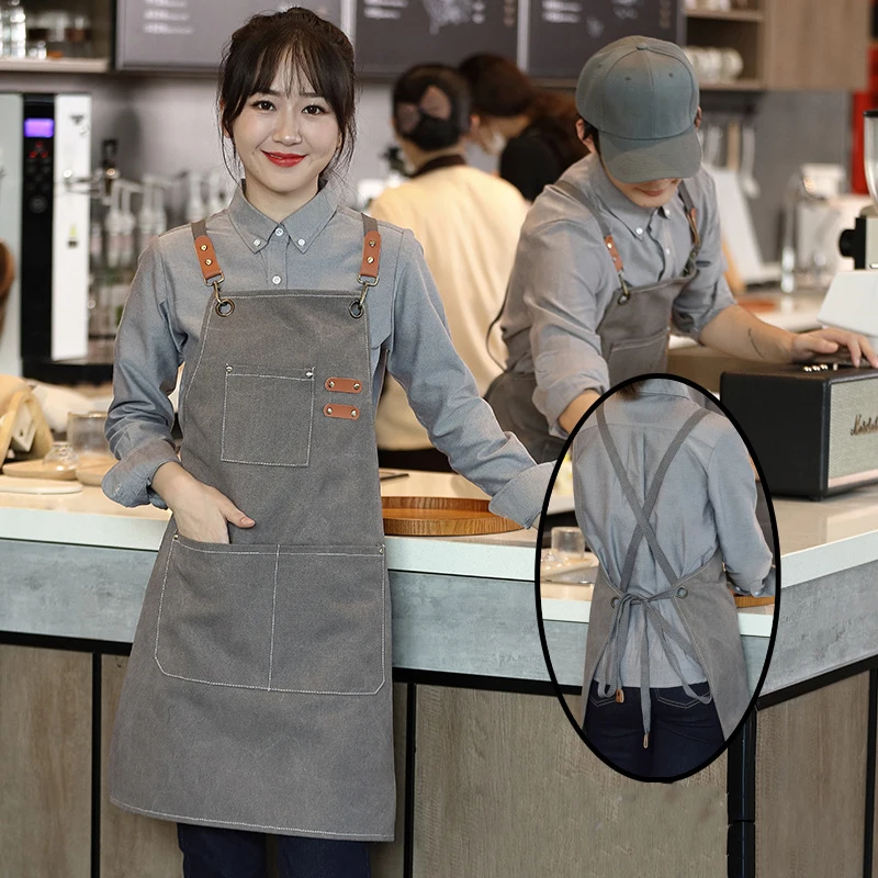 Comfortable Thin Kitchen Aprons for Woman Men Chef Work Apron for Grill Restaurant Bar Shop Cafes Beauty Nails Studios Uniform