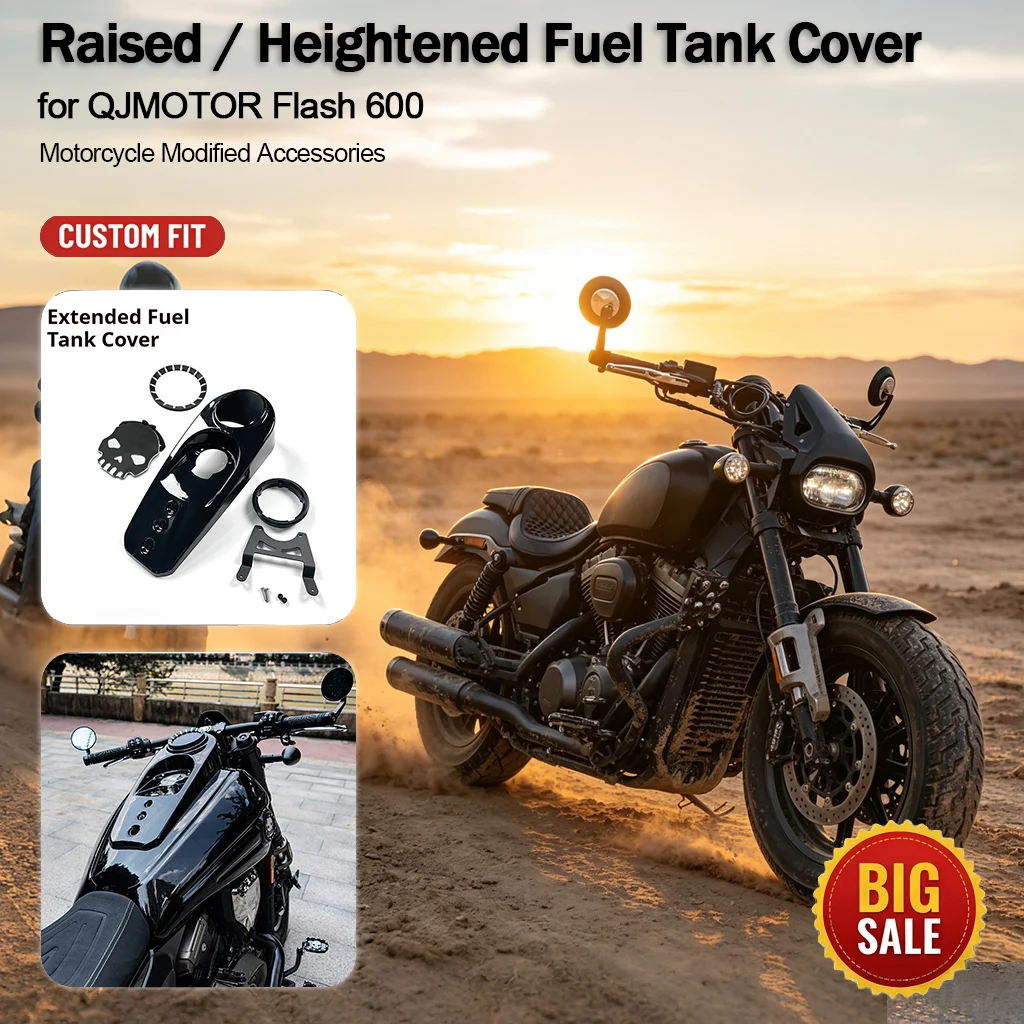 Black Warrior Styling Kit Raised Fuel Tank Cover for QJ Flash 600, Motorcycle Modified Appearance Accessories