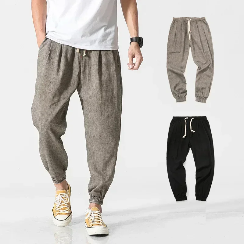 2024 New Style Japanese Thin Lantern Pants for Men in Spring and Autumn, Cotton and Linen Haren Fashion Versatile Casual Pants