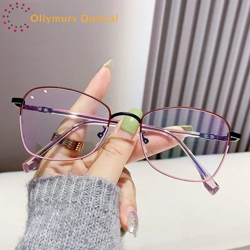 OLLYMURS نساء موضة نظارات القراءة التقدمية اللونية مكافحة الضوء الأزرق وصفة طبية نظارات قصر النظر نظارات مخصصة