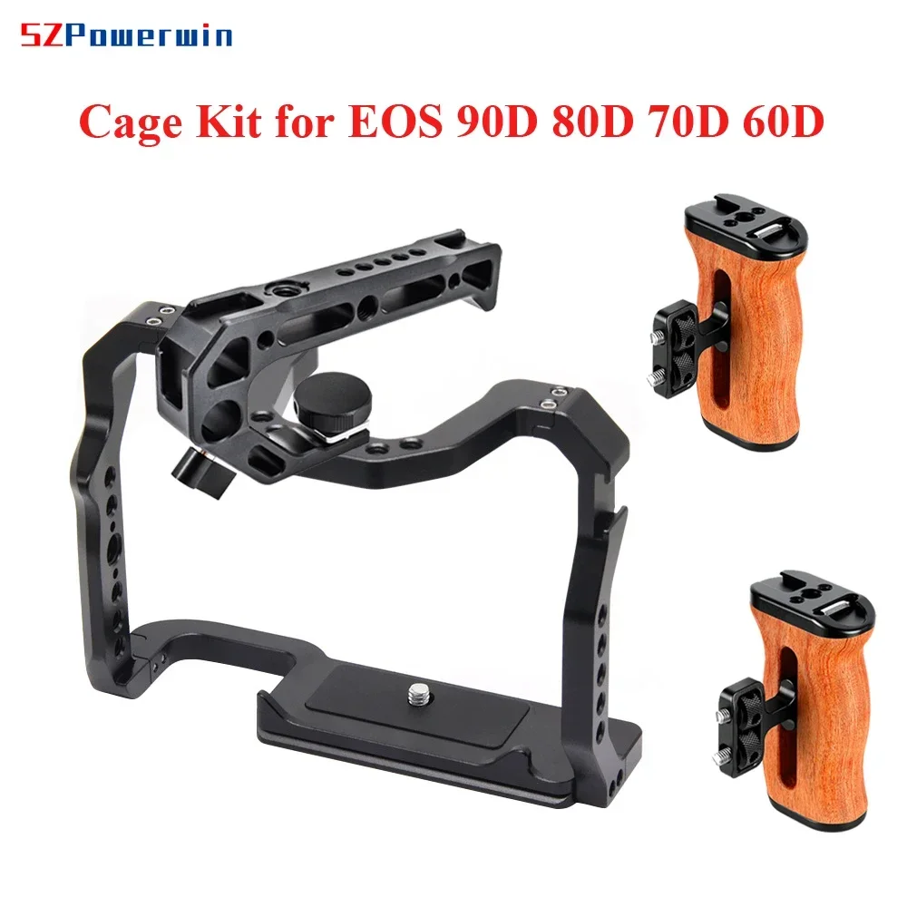 

Powerwin For Canon EOS 90D 80D 70D Camera Cage wooden Handgrid Handle Kit Frame Protective Aluminum Alloy Arri Locating Screw