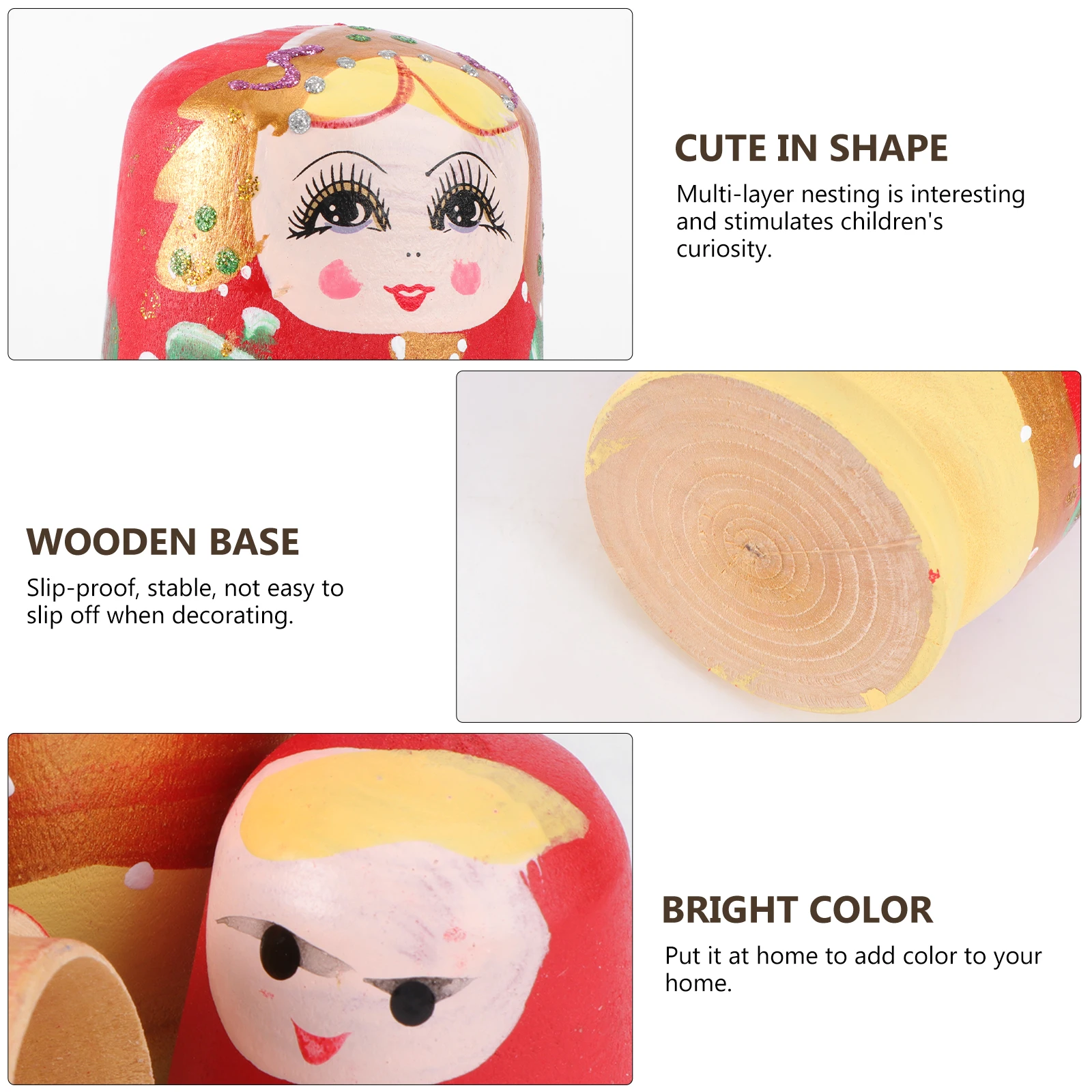 

5pcs Nesting Decor Bright Color Safe Wood Craftwork Surface Cartoon Toy Handmade Gifts Figure Accessories