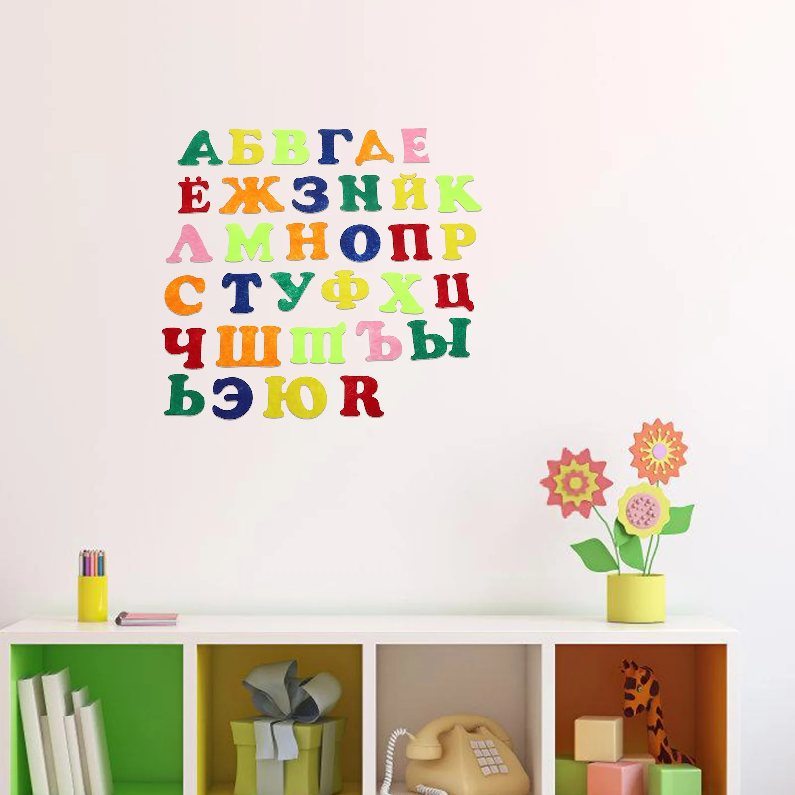 1Set Russian Alphabet Wall Stickers Felt Nonwoven Fabric Educational Decor Preschool Kindergarten Classroom Learning Early