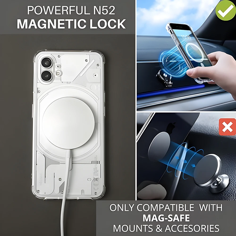 Wireless Charge for Nothing Phone 2A 2 1 Case Magnet Magsafe Soft Silicone Bumper Hard Acrylic Back Air-bag Corner Cover Shell
