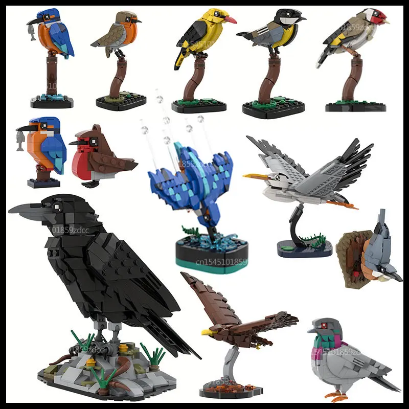 MOC – ensemble de blocs de construction en forme d'animal, oiseau, corbeau, Kingfisher, Pigeon feral, modèle Robin, aigle, briques à assembler, jouets, cadeaux d'anniversaire et de noël
