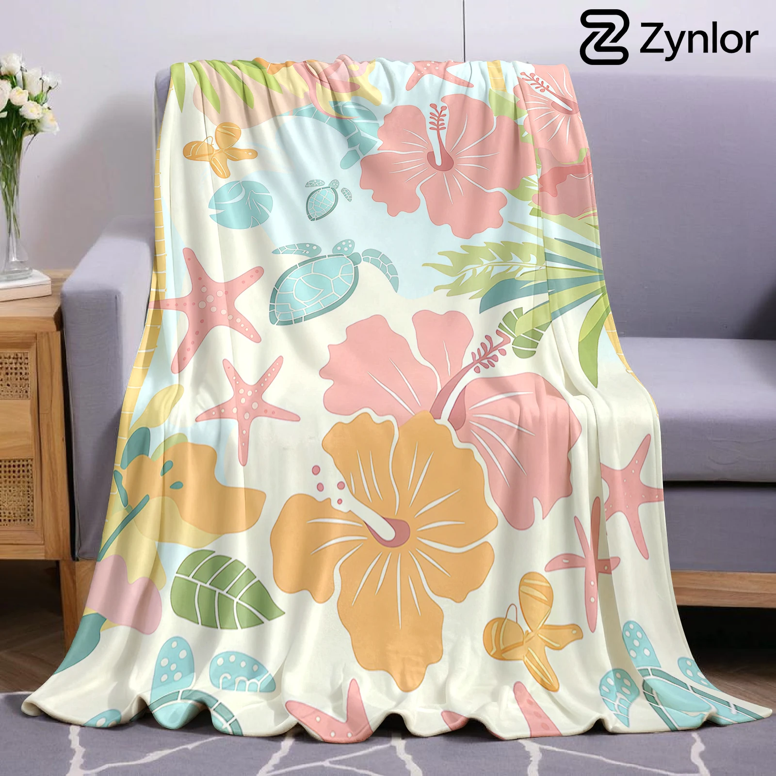 Tropical Hibiscus Ocean Ultra Soft Sherpa Fleece-Decke, flauschig, warm, Halloween, gemütliche Decke für Sofa, Couch, Schlafzimmer, Geschenk, für alle Jahreszeiten