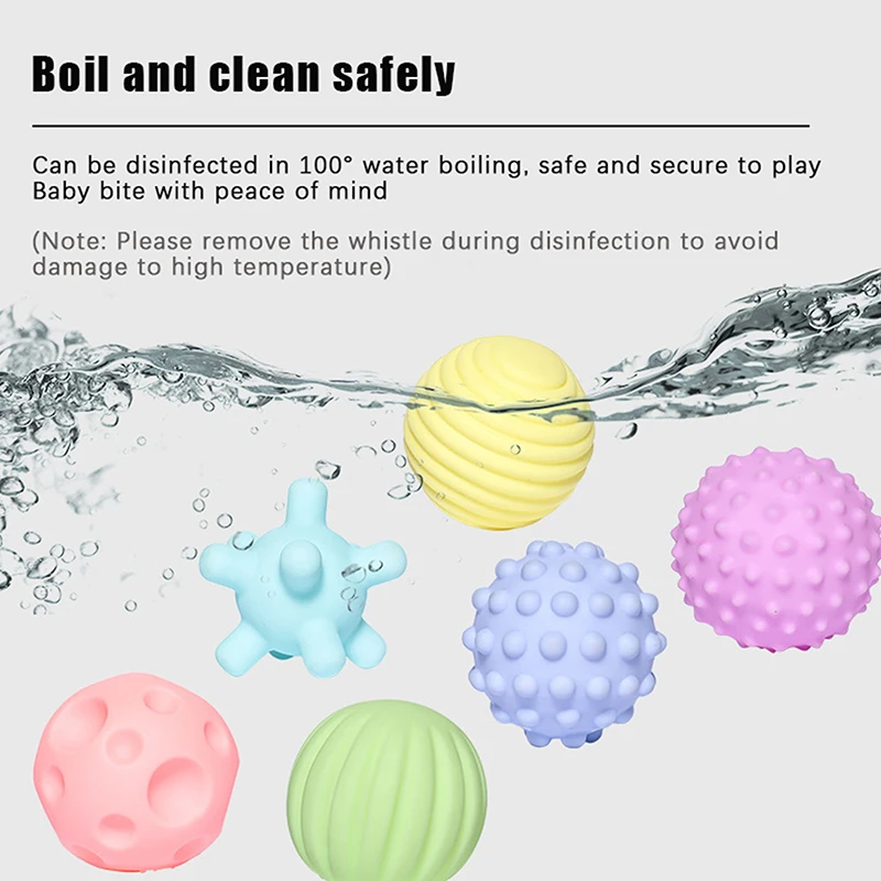 6Pcs Baby Sensory Balls Set Textured Touch Massage Balls Soft Infant Rattle Educational Bath Toys for Children's Sensory Develop