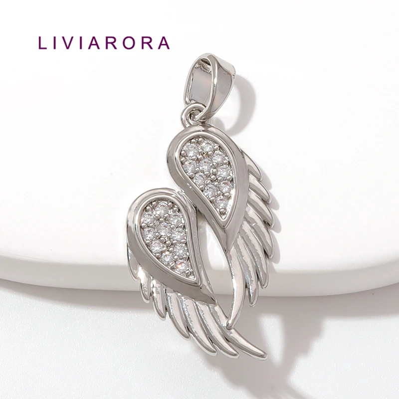 1/2/3Pcs Rhodium Plated Brass Double Angel Wings Pendant CZ Feather Wing Guardian Angel Charms For DIY Necklace Jewelry Making
