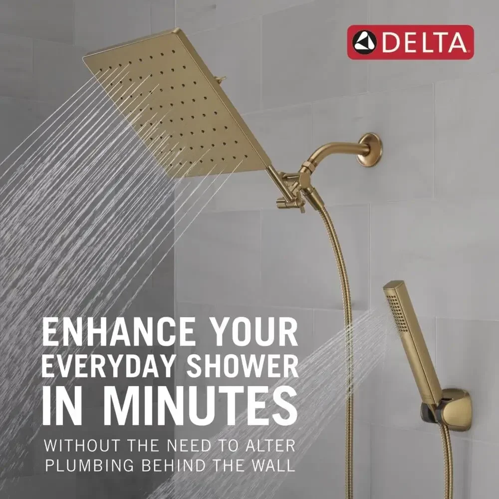 10-inch Shower Head and Hand Held Shower Combo, Gold Square Shower Head, 1.75 GPM Flow Rate, Champagne Bronze 75527-CZ