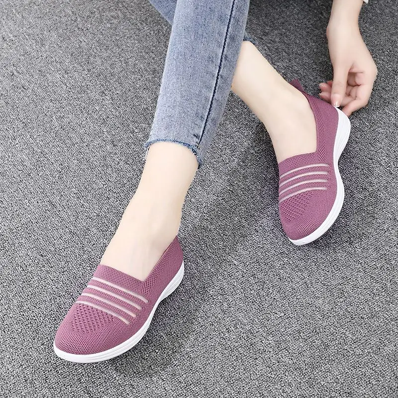 Kobiety buty letnie miękkie przenośna siatka łączenie płaskie buty pasek wygodne miękkie dno antypoślizgowe oddychające buty Slip on