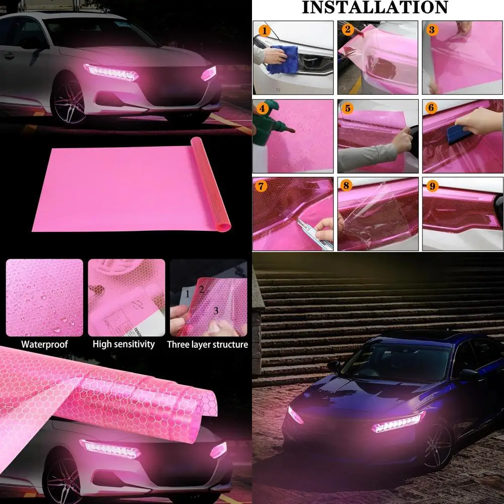 

39.7''x11'' Honeycomb Graphic Vinyl Film for Car Headlight Taillight Fog Lights Tint Holographic Pink Laser Self Adhesive Decals