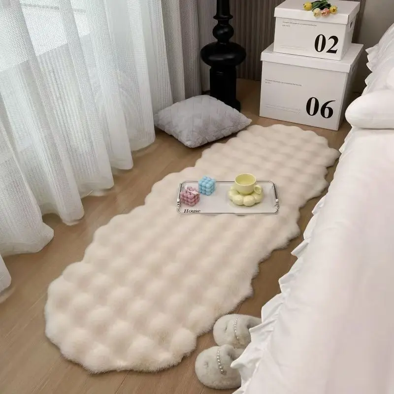 

Oval Carpet Soft Imitation Rabbit Fur Mat for Children's Bedside Rug Warm Sofa Chair Cushion Living Room Home Bay Window Decor
