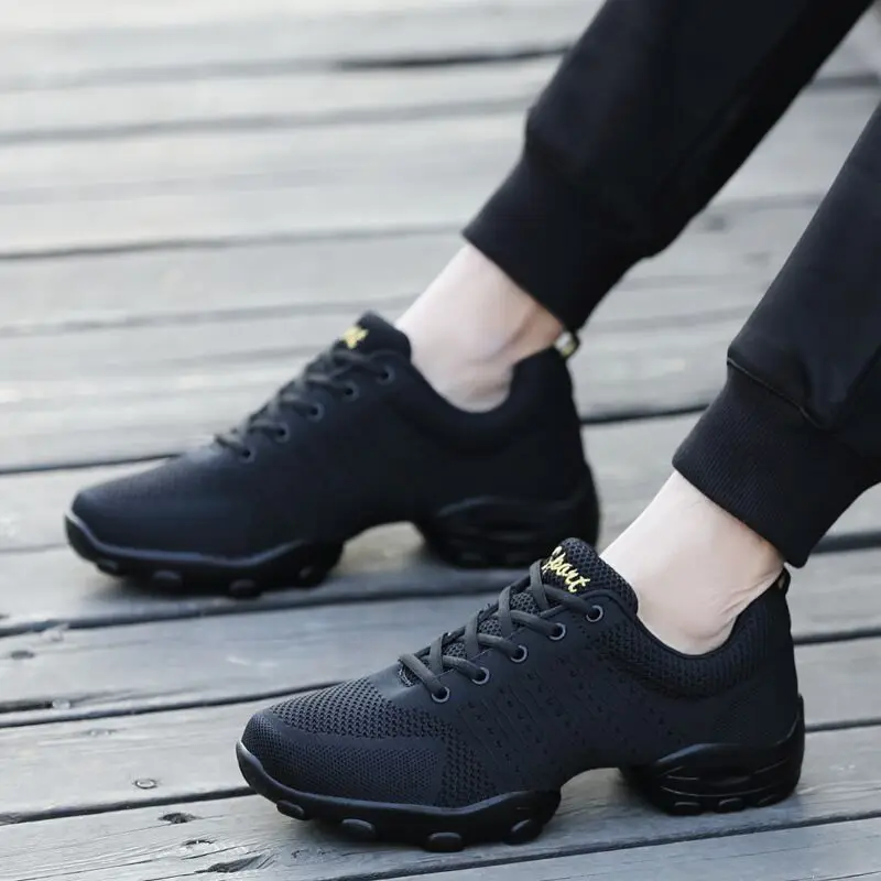 2026 Women's Modern‑style Dance Shoes, Soft Thick‑Sole Jazz Sneakers, Leather‑Mesh Breathable Lightweight Fitness Trainers