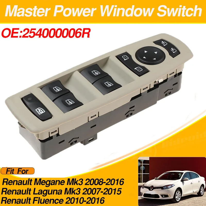 

Power Window Control Switch 254000006R 6+13 Pins Beige color For Renault Megane Mk3 Laguna Mk3 Fluence 2007-2016